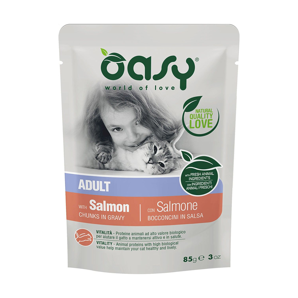 Вологий корм для кішок Oasy Chunks In Gravy Adult з лососем, 85 г
